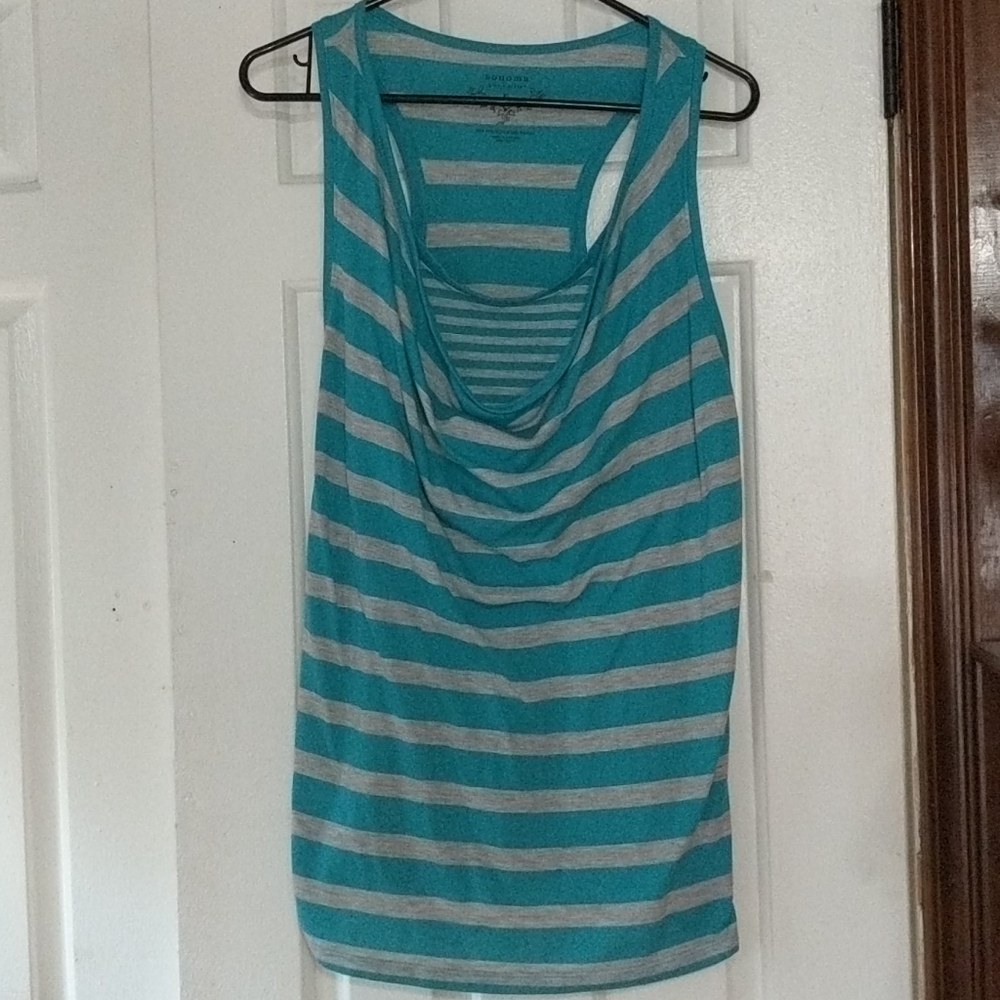 Blue striped razorback tank